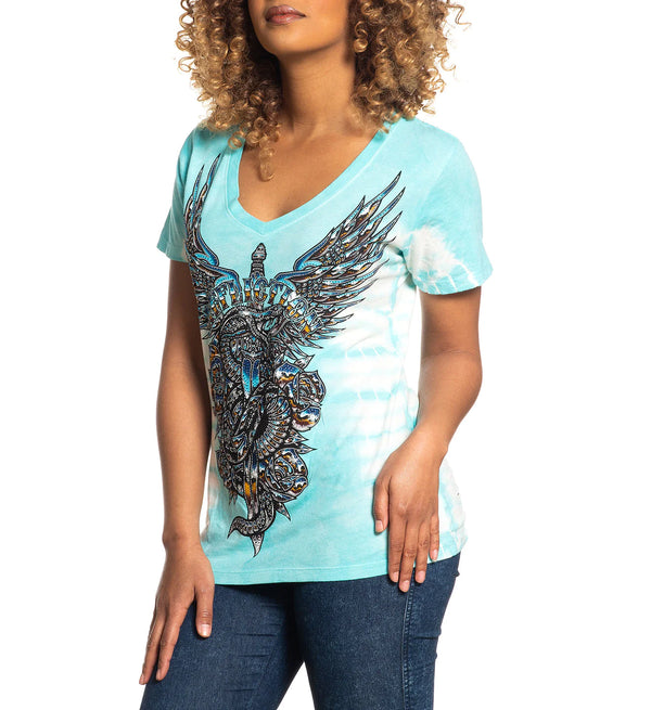 Affliction Women's T-Shirt Poison Chrome V-neck ^