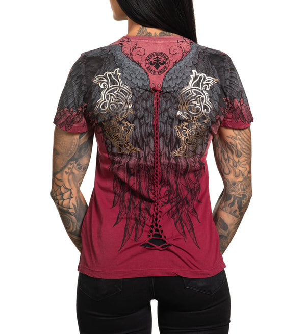 Affliction Women's T-Shirt Wings Of a Pharaoh V-neck ^