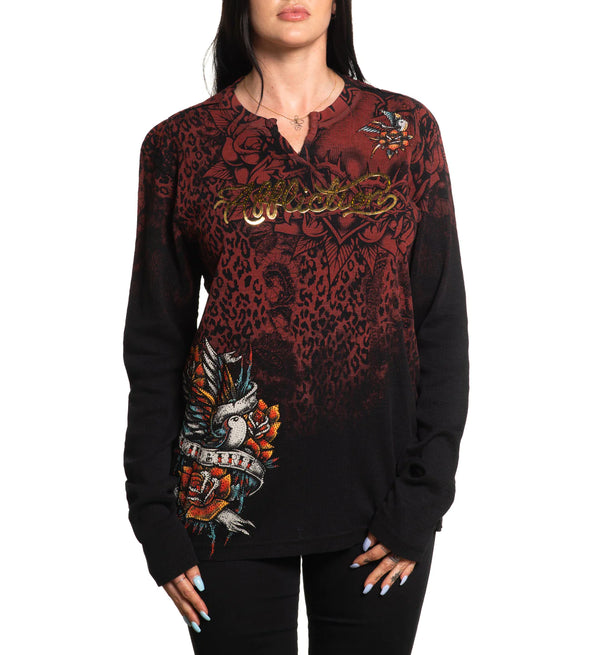 Affliction Women's Thermal Shirt Norma Rose    ^