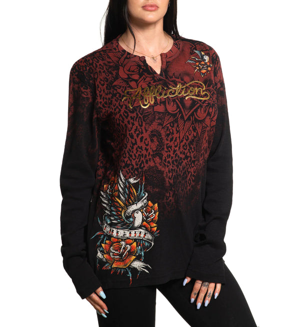 Affliction Women's Thermal Shirt Norma Rose    ^