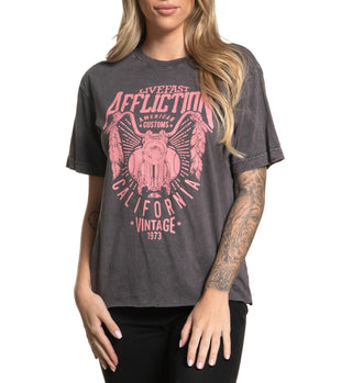 AFFLICTION Women's T-Shirt S/S AC DESORT ROUTE Tee Biker