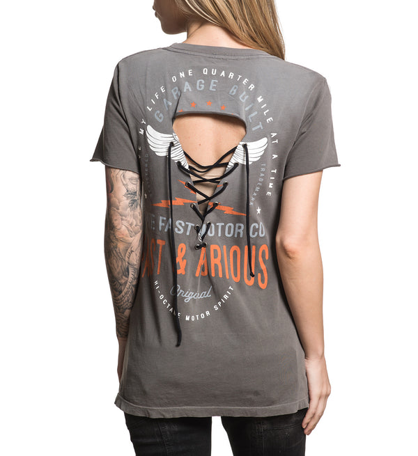 AFFLICTION Women's T-Shirt S/S MOTOR PARTS Tee Biker