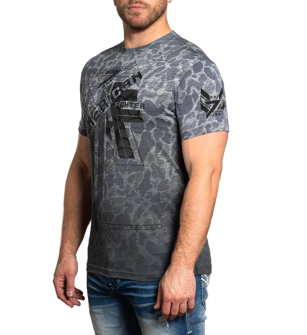 AMERICAN FIGHTER Mens T-shirt Mullins Heather Grey Camo Athletic XS-4XL *