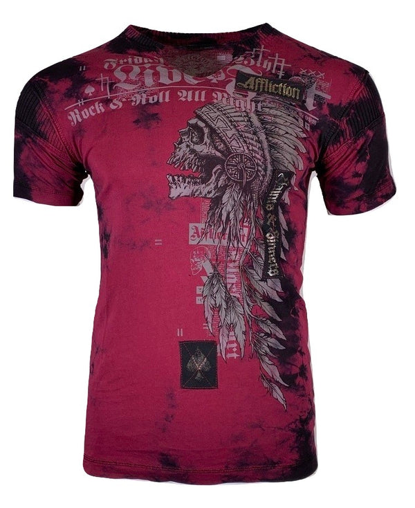 AFFLICTION BRIXTON TRIBE Men's T-shirt Red Vintage