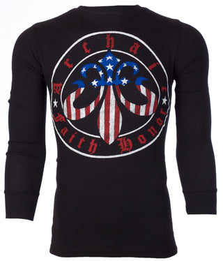 Archaic by Affliction Men's Thermal Shirt BORN PATRIOT Black