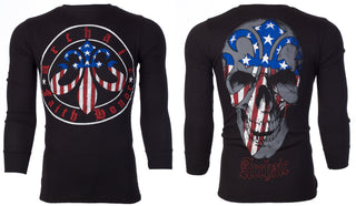 Archaic by Affliction Men's Thermal Shirt BORN PATRIOT Black