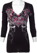 REBEL SAINT by AFFLICTION Womens T-shirt LOVE BIG Black NWT