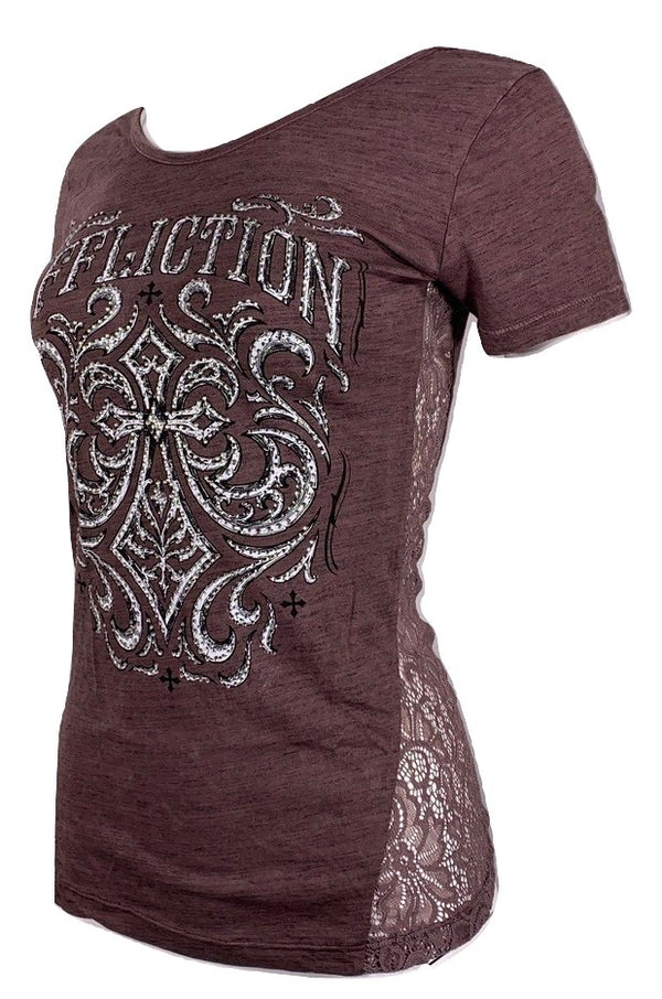 AFFLICTION Women's T-Shirt S/S IRONSIDE Tee Biker