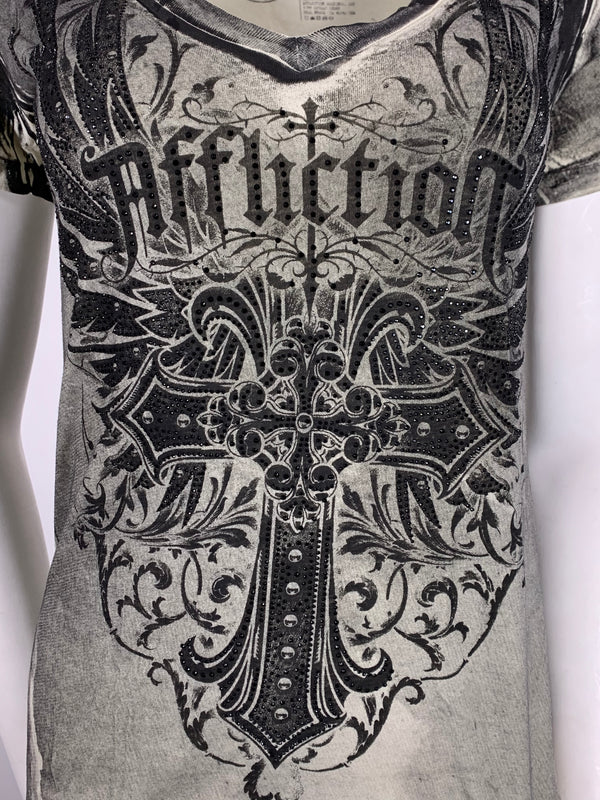 AFFLICTION Women's T-Shirt S/S HUNTINGTON GARDENS Tee Biker