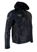 Affliction Men's Jacket Leather RUINS Hooded Biker Skull Black