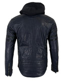 Affliction Men's Jacket Leather RUINS Hooded Biker Skull Black ^^^^^^