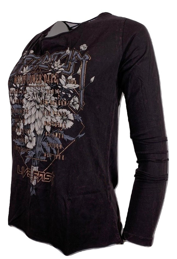 AFFLICTION Women's T-Shirt L/S WILDFLOWER Tee Biker