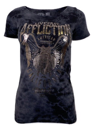 AFFLICTION Women's T-Shirt S/S AC DESERT ROUTE Tee Biker