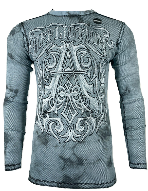 AFFLICTION Men's Thermal L/S CAUSEWAY CHALBOARD Reversible Shirt Premium