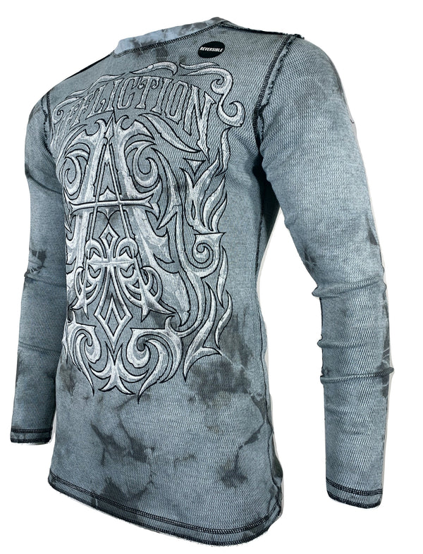 AFFLICTION Men's Thermal L/S CAUSEWAY CHALBOARD Reversible Shirt Premium