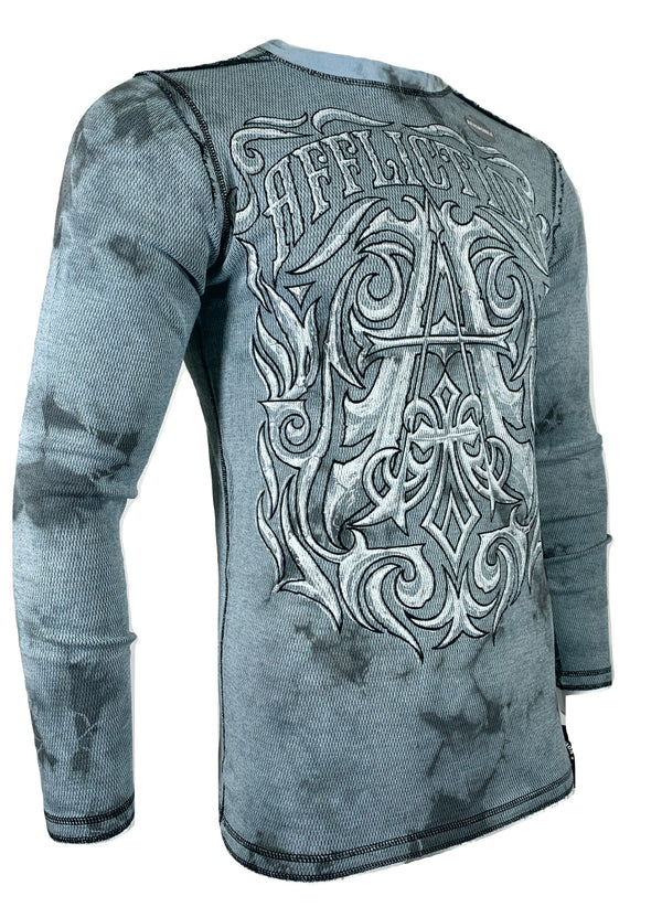 AFFLICTION Men's Thermal L/S CAUSEWAY CHALBOARD Reversible Shirt Premium