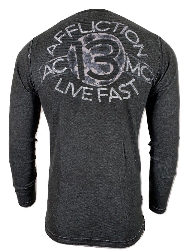 AFFLICTION Men's Thermal L/S CAUSEWAY CHALBOARD Reversible Shirt Premium