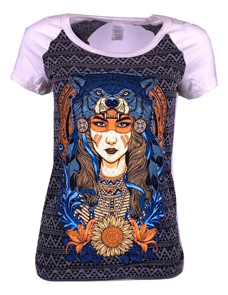 SECRET ARTIST by AFFLICTION Women's T-Shirt S/S WOLF HEADDRESS  Tee