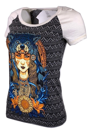 SECRET ARTIST by AFFLICTION Women's T-Shirt S/S WOLF HEADDRESS  Tee