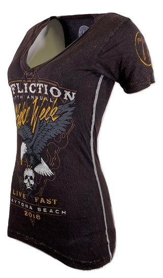 AFFLICTION Women's T-Shirt L/S BIKE WEEK Tee Biker