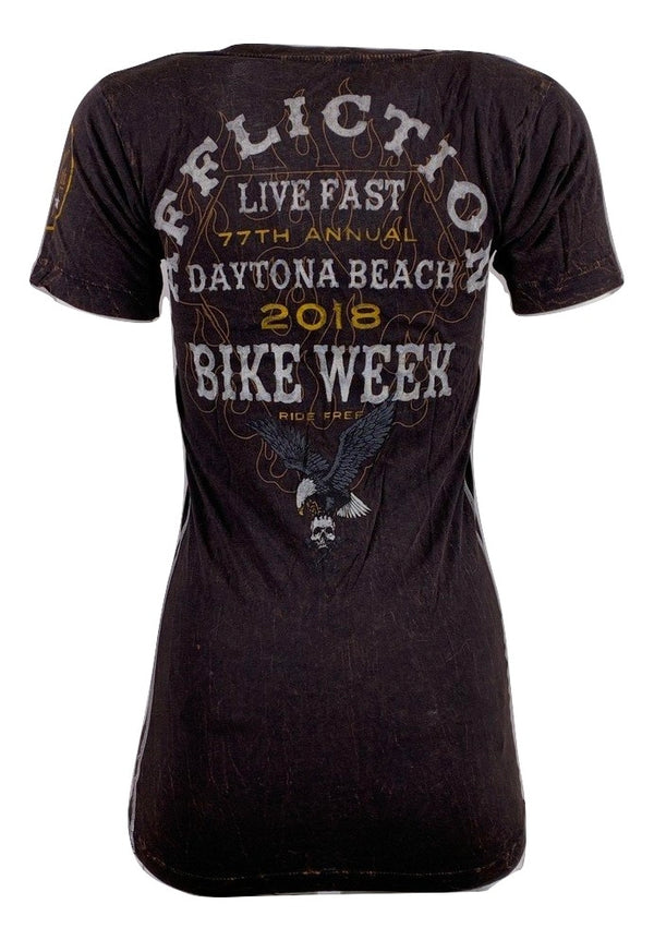 AFFLICTION Women's T-Shirt L/S BIKE WEEK Tee Biker