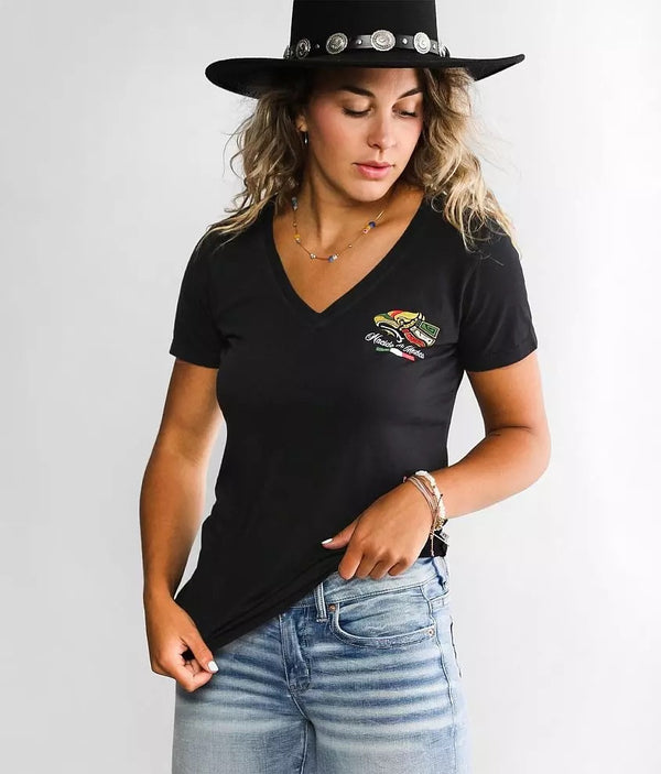Freedom Ranch Women's T-Shirt Eagle V-neck Black ^