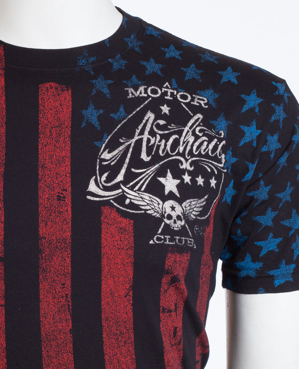 Archaic By Affliction Mens T-shirt Nation Regular Fit Black US Flag S-3XL NWT