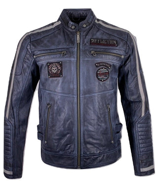 AFFLICTION Leather VELOCITY JACKET Navy