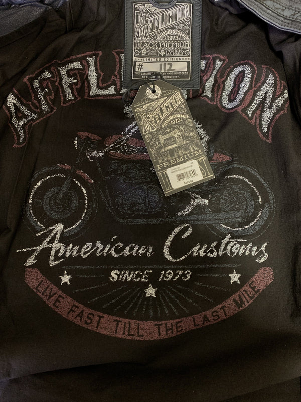 AFFLICTION Leather VELOCITY JACKET Navy