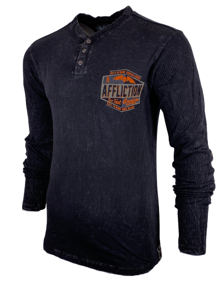 AFFLICTION Men's T-Shirt L/S AC PANEL BEATER Tee Black Label Biker