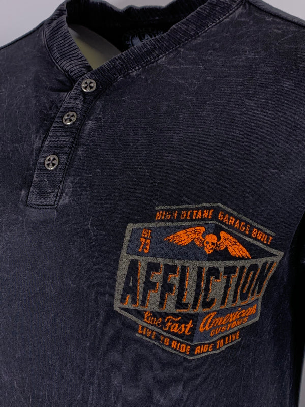 AFFLICTION Men's T-Shirt L/S AC PANEL BEATER Tee Black Label Biker