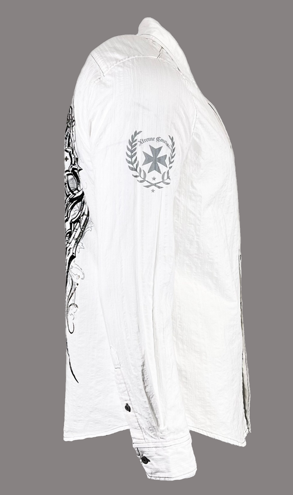 Xtreme Couture by Affliction Men's Button Down Shirt DARKNESS White Biker