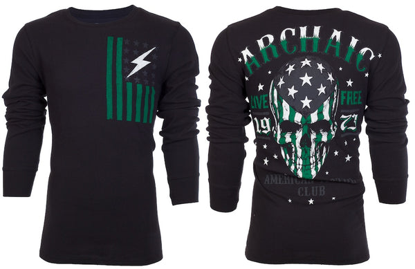 Archaic by Affliction Men's Thermal Shirt FLAG SMASHER Black