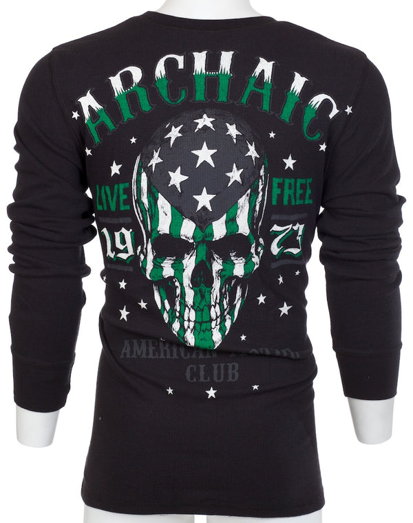 Archaic by Affliction Men's Thermal Shirt FLAG SMASHER Black