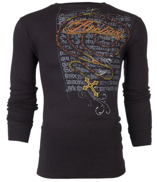 Archaic by Affliction Men's Thermal Shirt DEATH MARY Black