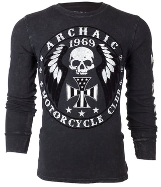 Archaic by Affliction Men's Thermal Shirt MOTOR BILY Black