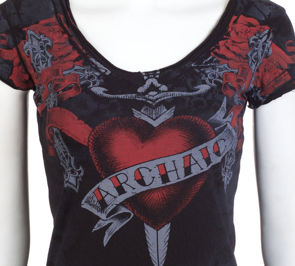 Archaic by Affliction Women's T-shirt Heart Struck ^