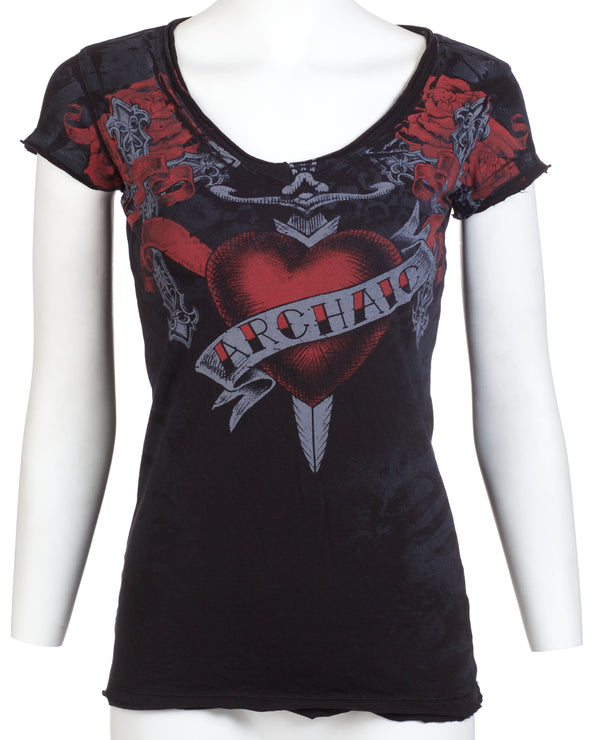 Archaic by Affliction Women's T-shirt Heart Struck ^