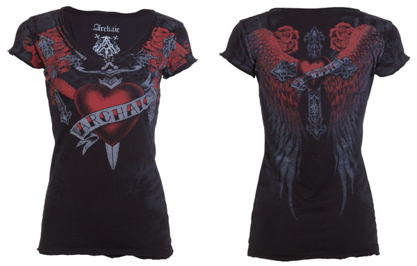 Archaic by Affliction Women's T-shirt Heart Struck ^