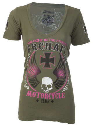 Archaic by Affliction Women's T-shirt Love Skull ^