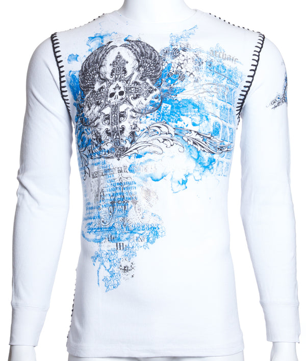 Archaic by Affliction Men's Thermal Shirt ANTIQUO POLO White