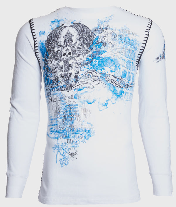 Archaic by Affliction Men's Thermal Shirt ANTIQUO POLO White