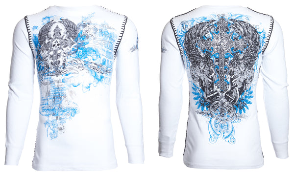 Archaic by Affliction Men's Thermal Shirt ANTIQUO POLO White
