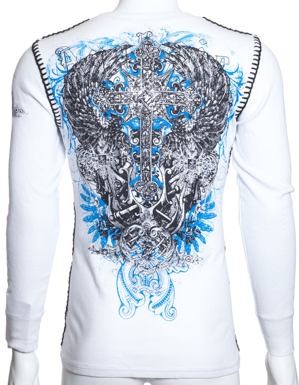 Archaic by Affliction Men's Thermal Shirt ANTIQUO POLO White