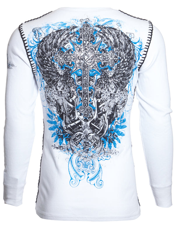 Archaic by Affliction Men's Thermal Shirt ANTIQUO POLO White