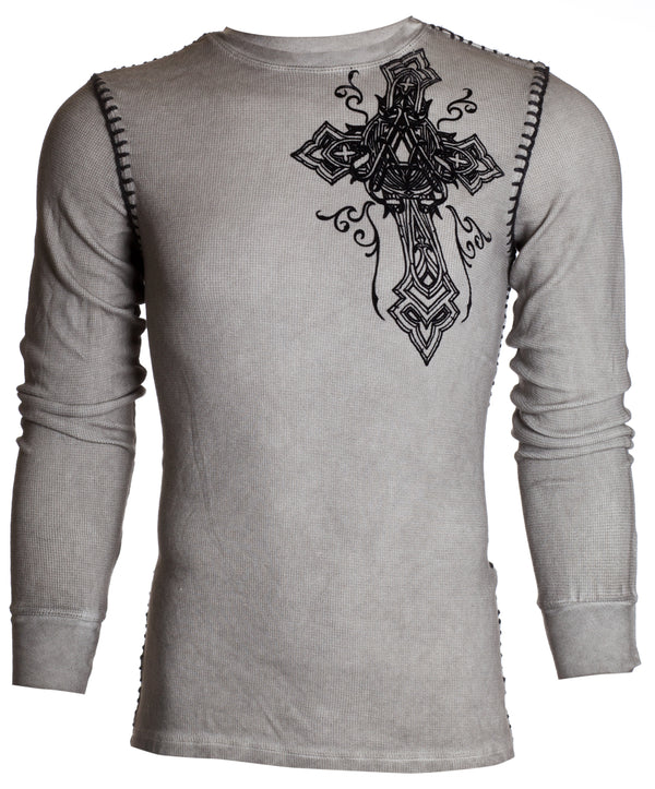 Archaic by Affliction Men's Thermal Shirt DEAD REDEMPTION Grey +