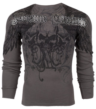 Xtreme Couture by Affliction Men's Thermal Shirt OVER THE TOP Charcoal