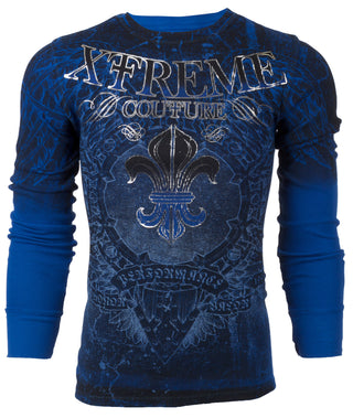 Xtreme Couture by Affliction Men's Thermal Shirt HONORABLE Blue