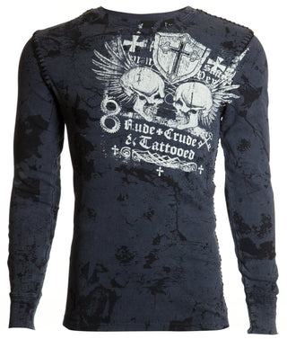 Archaic by Affliction Men's Thermal Shirt CRUDE Charcoal