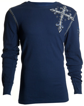 Archaic by Affliction Men's Thermal Shirt SPINE WINGS Navy